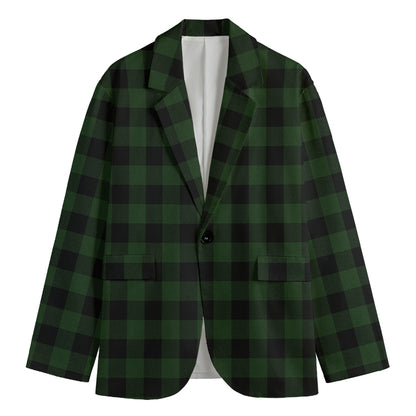 Green And Black Buffalo Plaid Print Men's Blazer