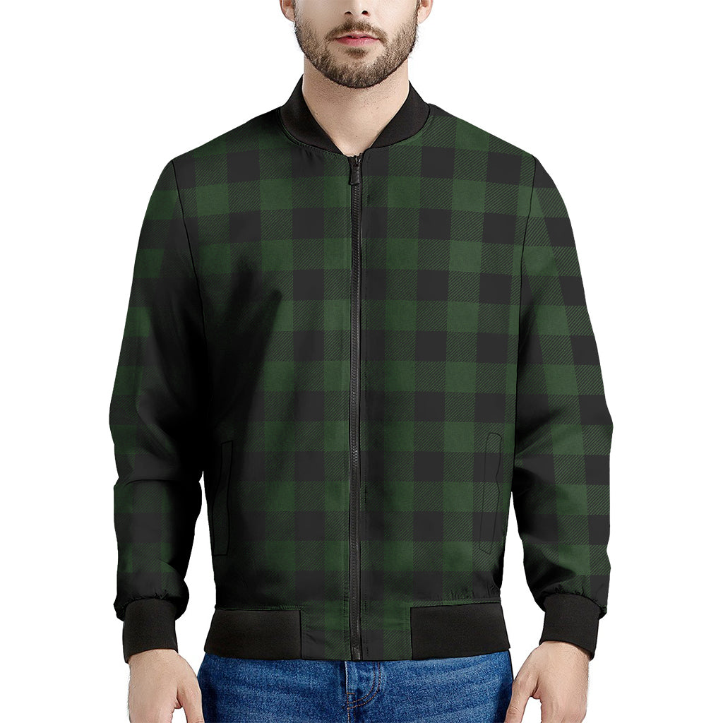 Green And Black Buffalo Plaid Print Men's Bomber Jacket