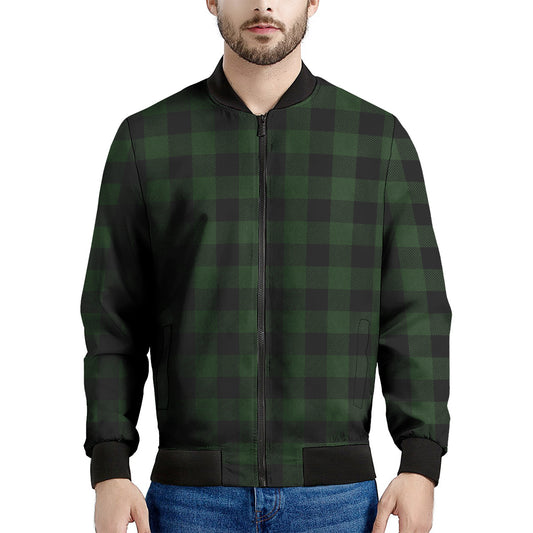 Green And Black Buffalo Plaid Print Men's Bomber Jacket
