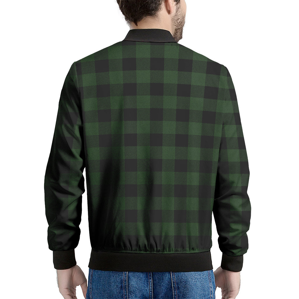 Green And Black Buffalo Plaid Print Men's Bomber Jacket