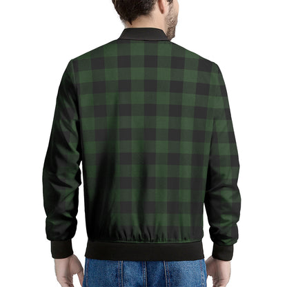 Green And Black Buffalo Plaid Print Men's Bomber Jacket