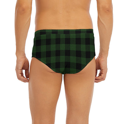 Green And Black Buffalo Plaid Print Men's Briefs