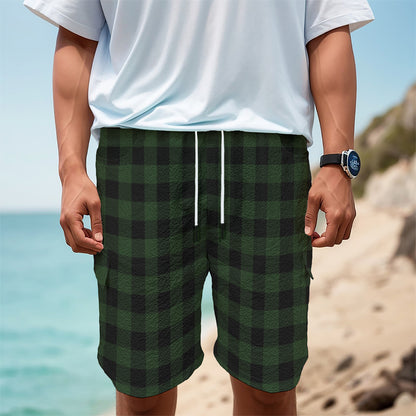 Green And Black Buffalo Plaid Print Men's Cargo Shorts