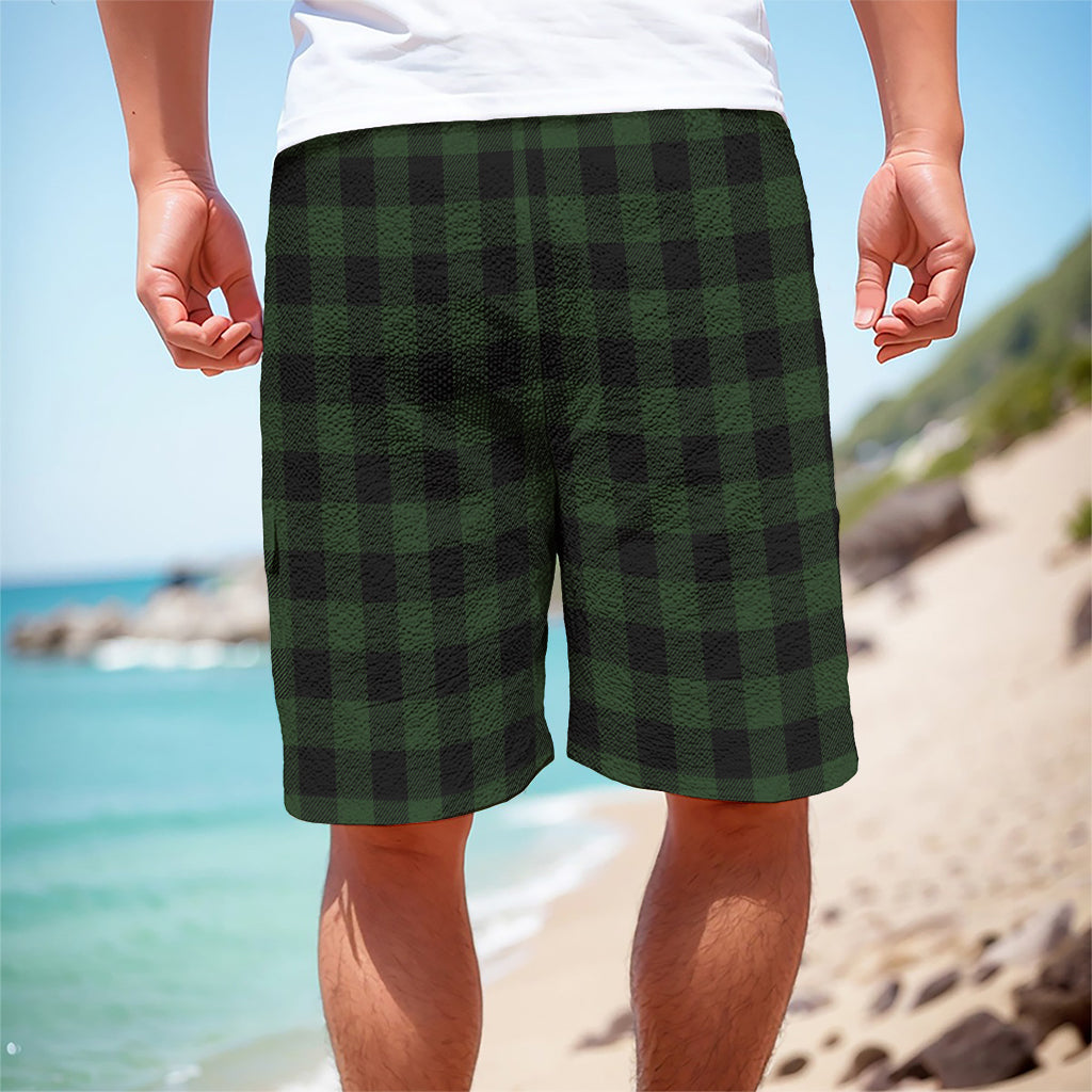 Green And Black Buffalo Plaid Print Men's Cargo Shorts