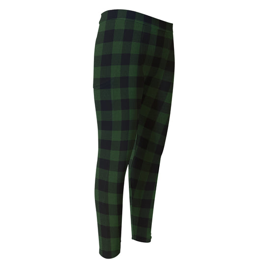Green And Black Buffalo Plaid Print Men's Compression Pants