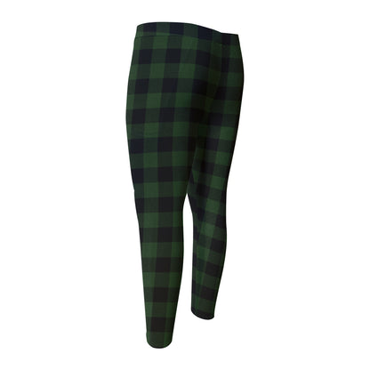 Green And Black Buffalo Plaid Print Men's Compression Pants