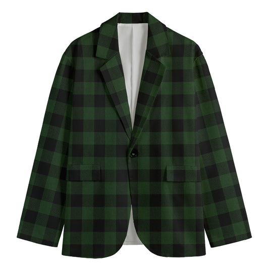 Green And Black Buffalo Plaid Print Men's Cotton Blazer