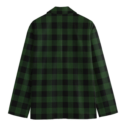 Green And Black Buffalo Plaid Print Men's Cotton Blazer