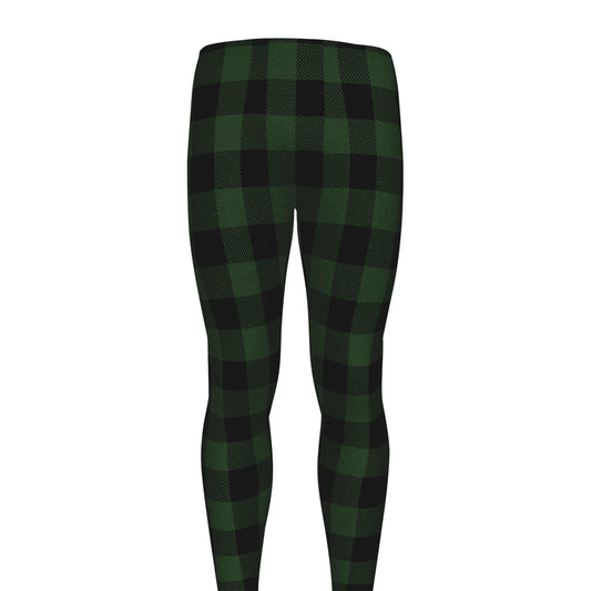 Green And Black Buffalo Plaid Print Men's leggings