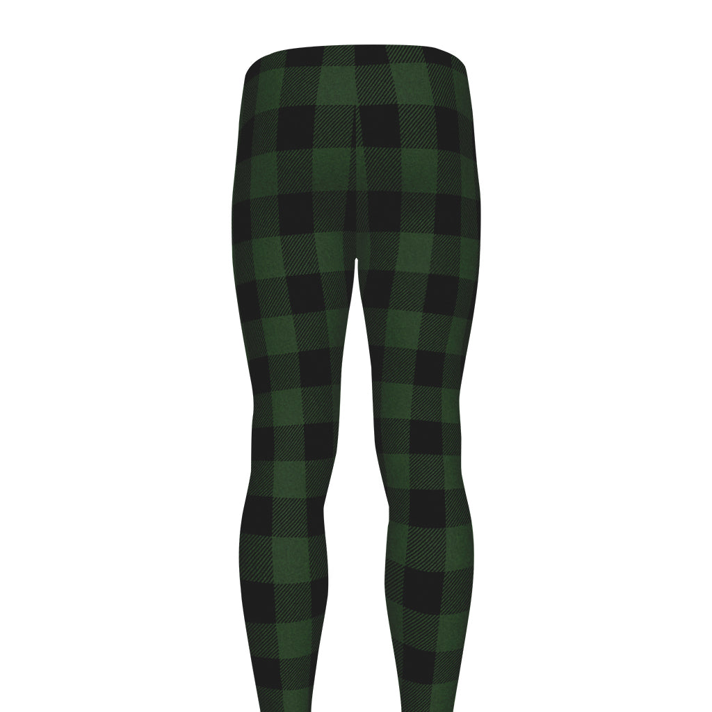 Green And Black Buffalo Plaid Print Men's leggings