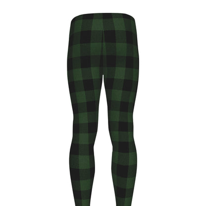 Green And Black Buffalo Plaid Print Men's leggings