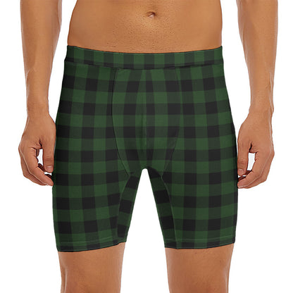 Green And Black Buffalo Plaid Print Men's Long Boxer Briefs