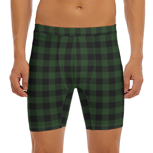 Green And Black Buffalo Plaid Print Men's Long Boxer Briefs