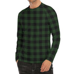 Green And Black Buffalo Plaid Print Men's Long Sleeve Rash Guard