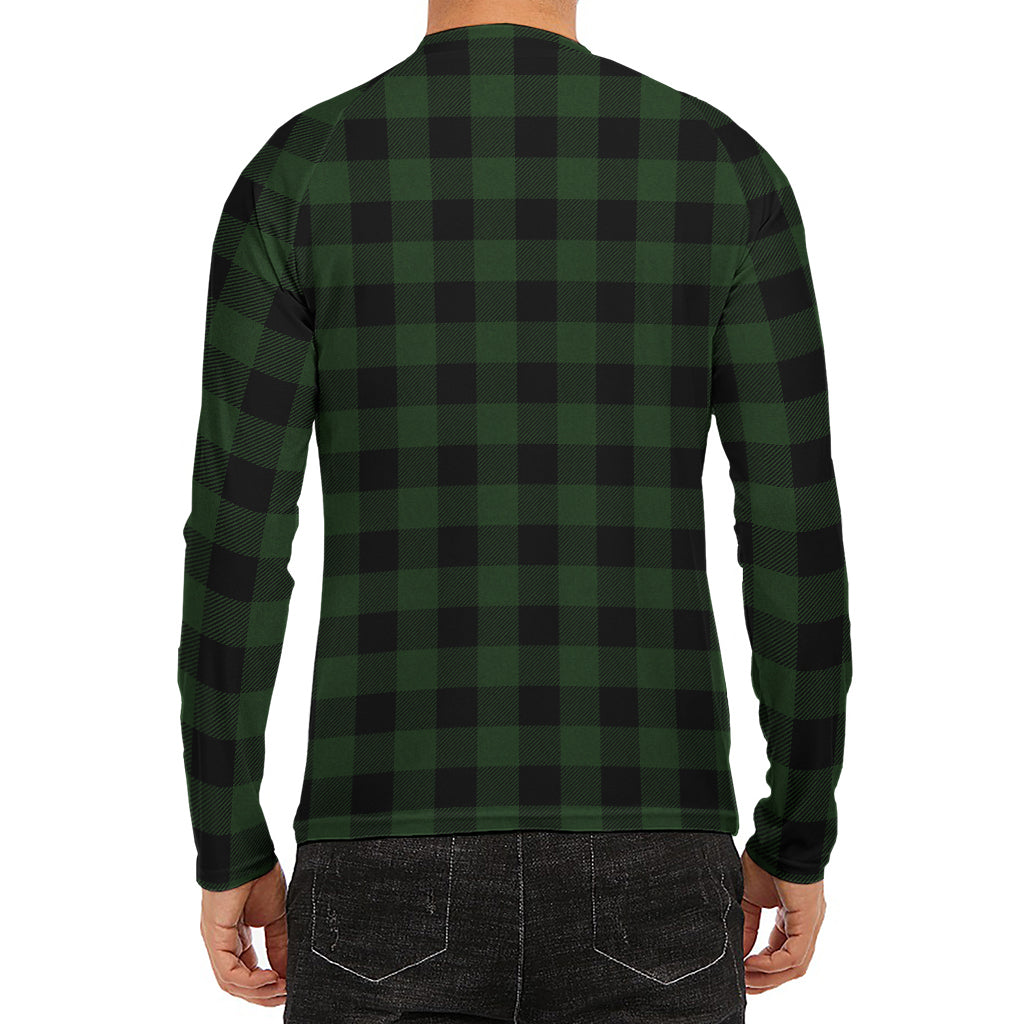Green And Black Buffalo Plaid Print Men's Long Sleeve Rash Guard
