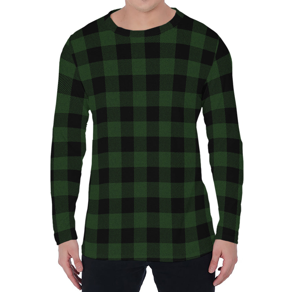 Green And Black Buffalo Plaid Print Men's Long Sleeve T-Shirt