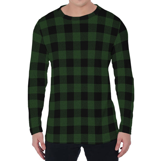 Green And Black Buffalo Plaid Print Men's Long Sleeve T-Shirt
