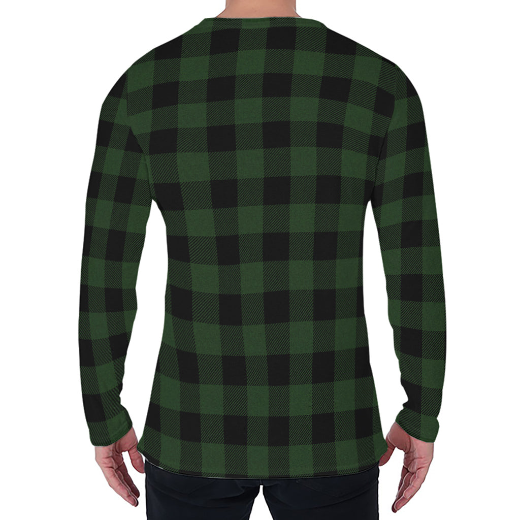 Green And Black Buffalo Plaid Print Men's Long Sleeve T-Shirt