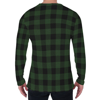 Green And Black Buffalo Plaid Print Men's Long Sleeve T-Shirt