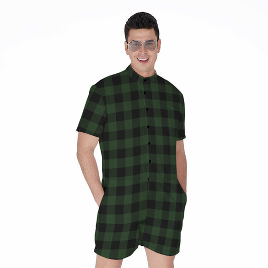 Green And Black Buffalo Plaid Print Men's Rompers