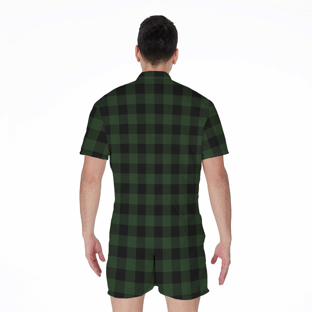Green And Black Buffalo Plaid Print Men's Rompers