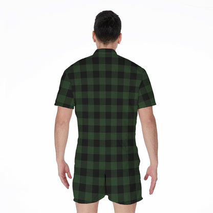 Green And Black Buffalo Plaid Print Men's Rompers
