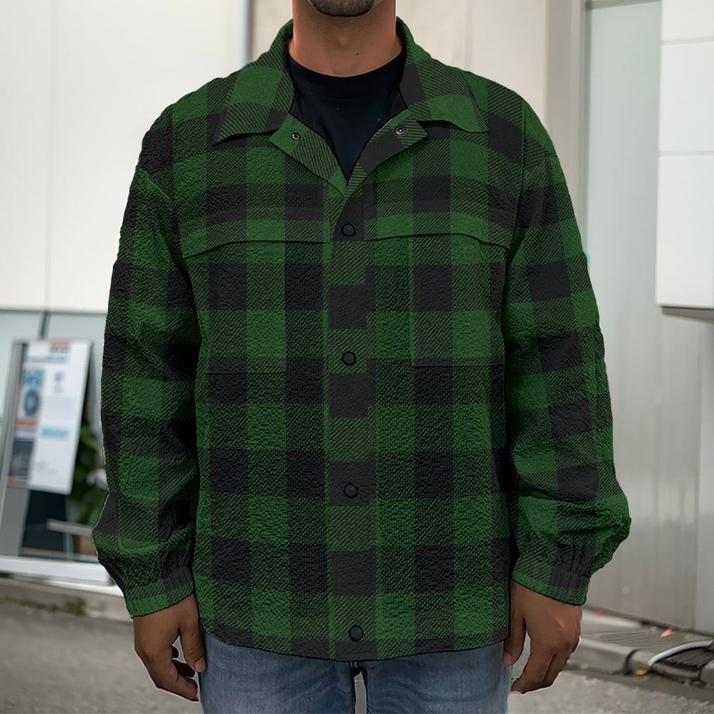 Green And Black Buffalo Plaid Print Men's Shirt Jacket