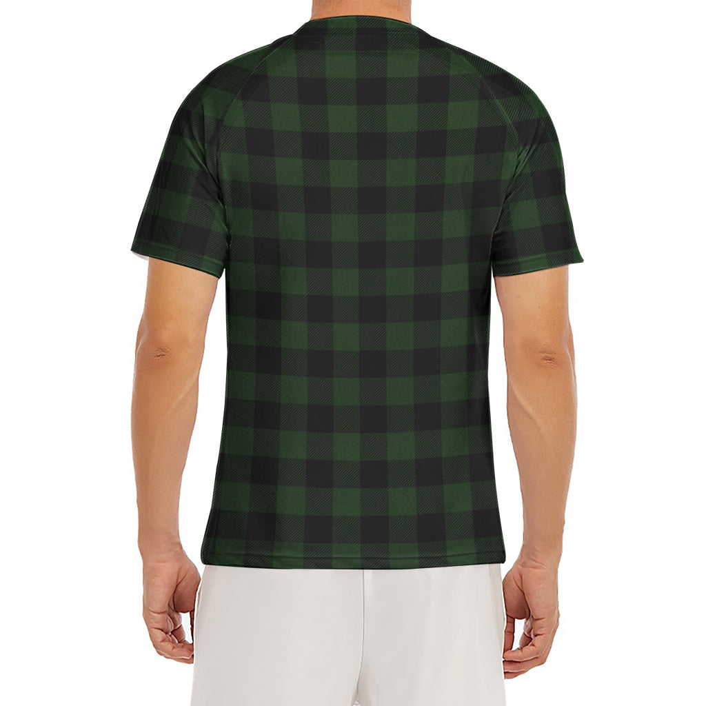 Green And Black Buffalo Plaid Print Men's Short Sleeve Rash Guard