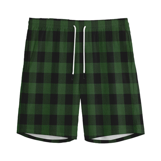 Green And Black Buffalo Plaid Print Men's Sports Shorts