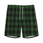 Green And Black Buffalo Plaid Print Men's Sports Shorts