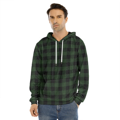 Green And Black Buffalo Plaid Print Men's Velvet Pullover Hoodie