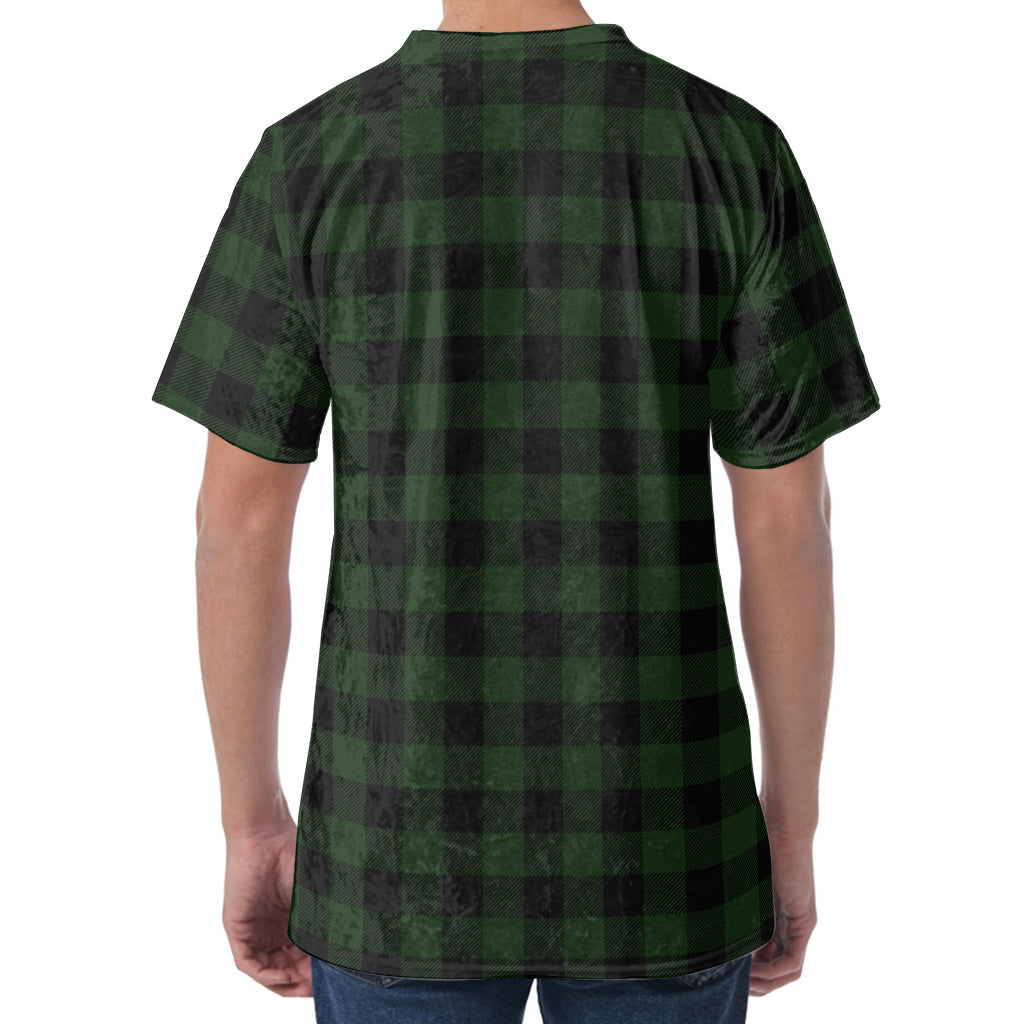 Green And Black Buffalo Plaid Print Men's Velvet T-Shirt