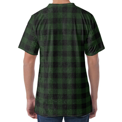 Green And Black Buffalo Plaid Print Men's Velvet T-Shirt