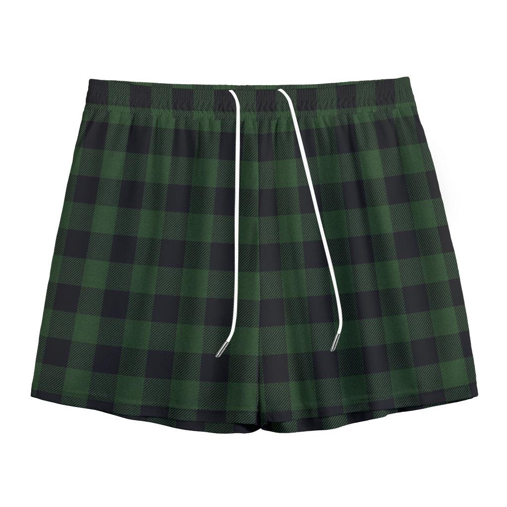 Green And Black Buffalo Plaid Print Mesh Shorts