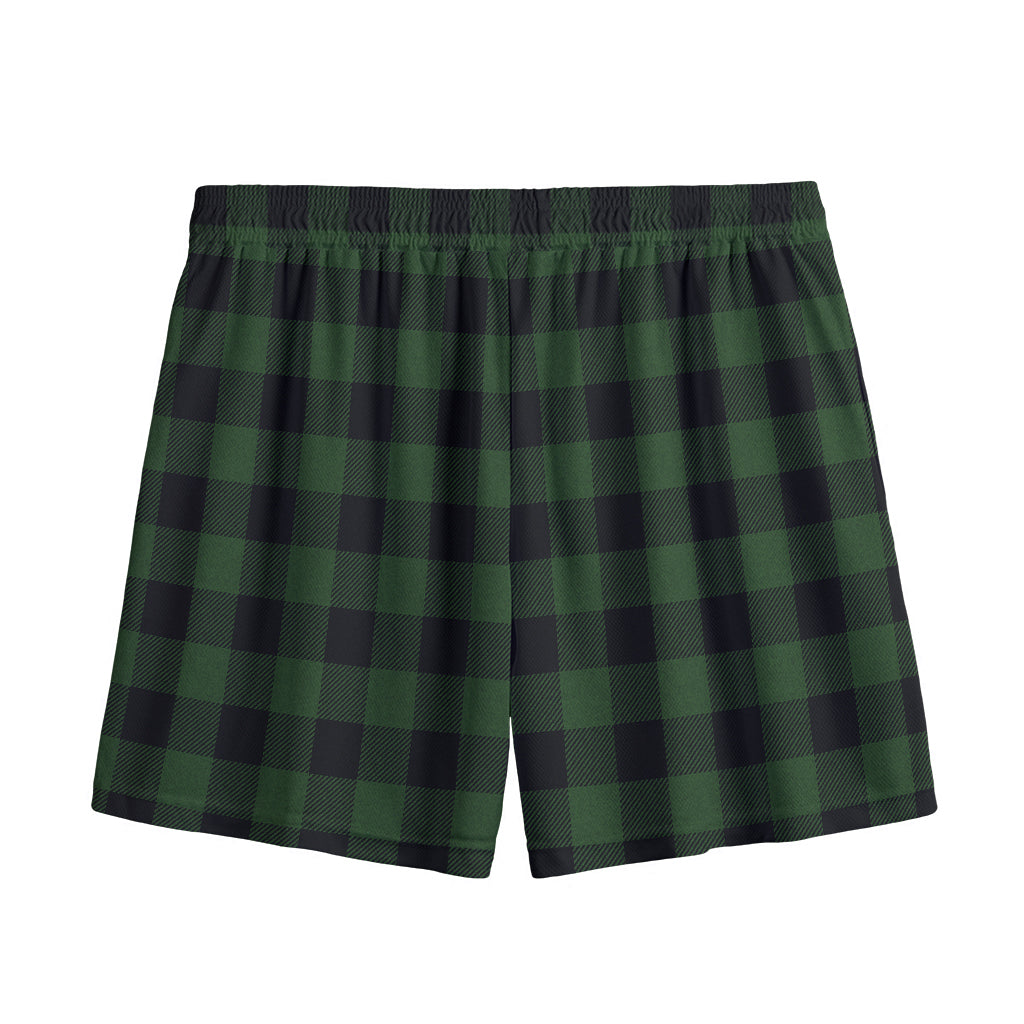 Green And Black Buffalo Plaid Print Mesh Shorts