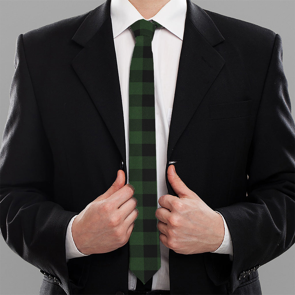 Green And Black Buffalo Plaid Print Necktie