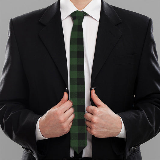 Green And Black Buffalo Plaid Print Necktie