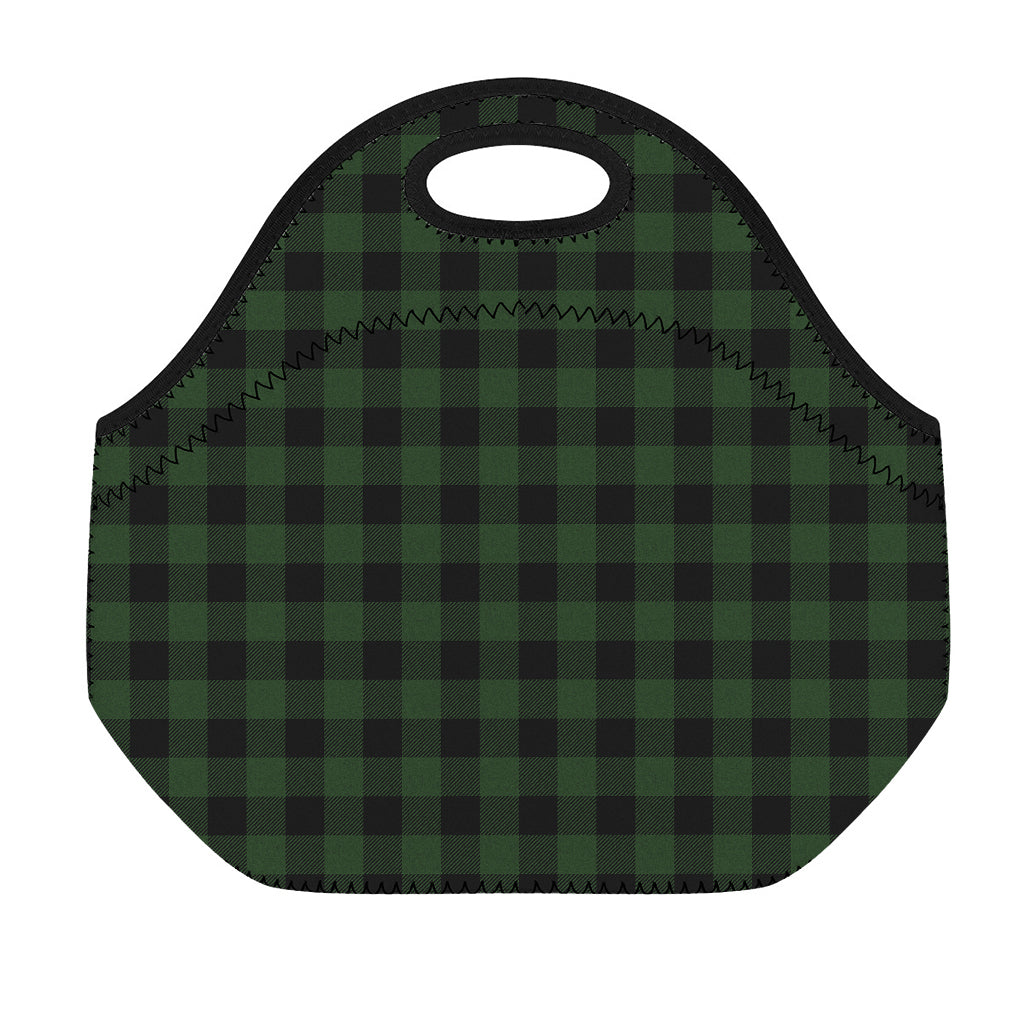 Green And Black Buffalo Plaid Print Neoprene Lunch Bag