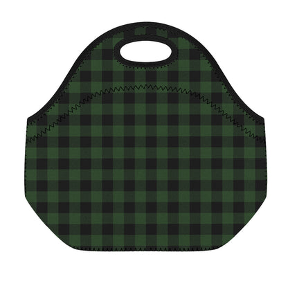 Green And Black Buffalo Plaid Print Neoprene Lunch Bag