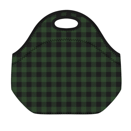 Green And Black Buffalo Plaid Print Neoprene Lunch Bag