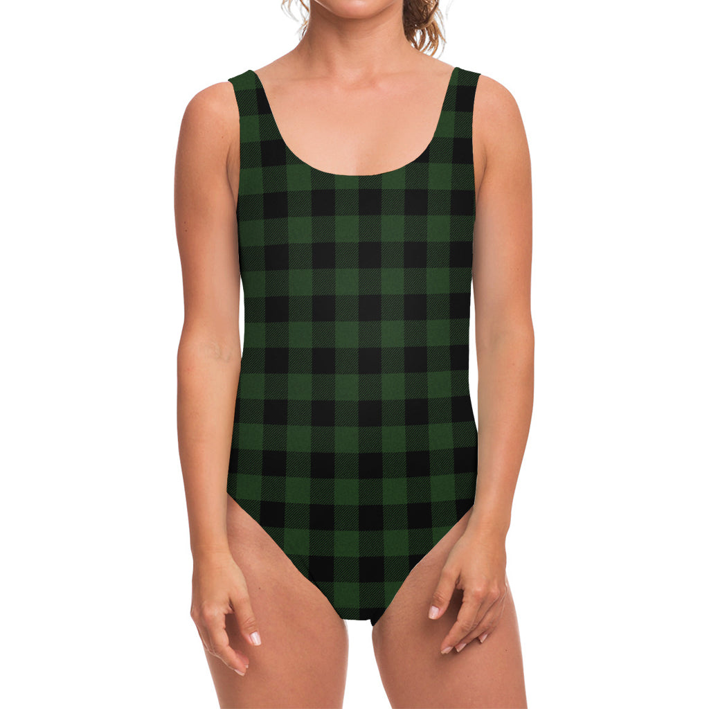Green And Black Buffalo Plaid Print One Piece Swimsuit