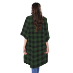 Green And Black Buffalo Plaid Print Open Front Beach Cover Up