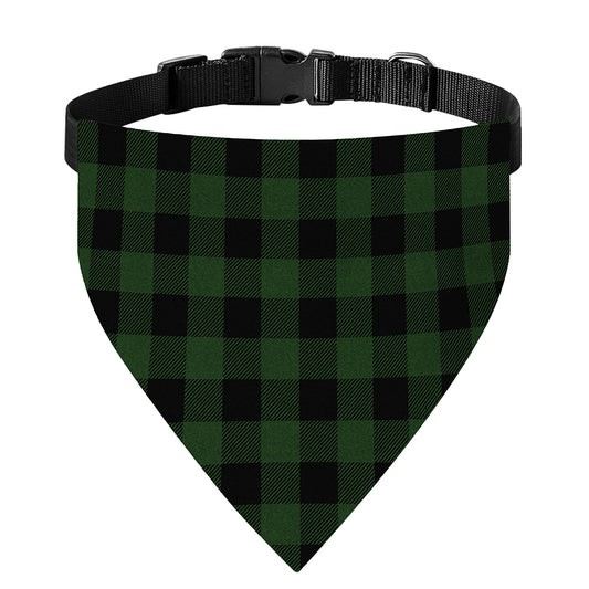 Green And Black Buffalo Plaid Print Over The Collar Dog Bandana