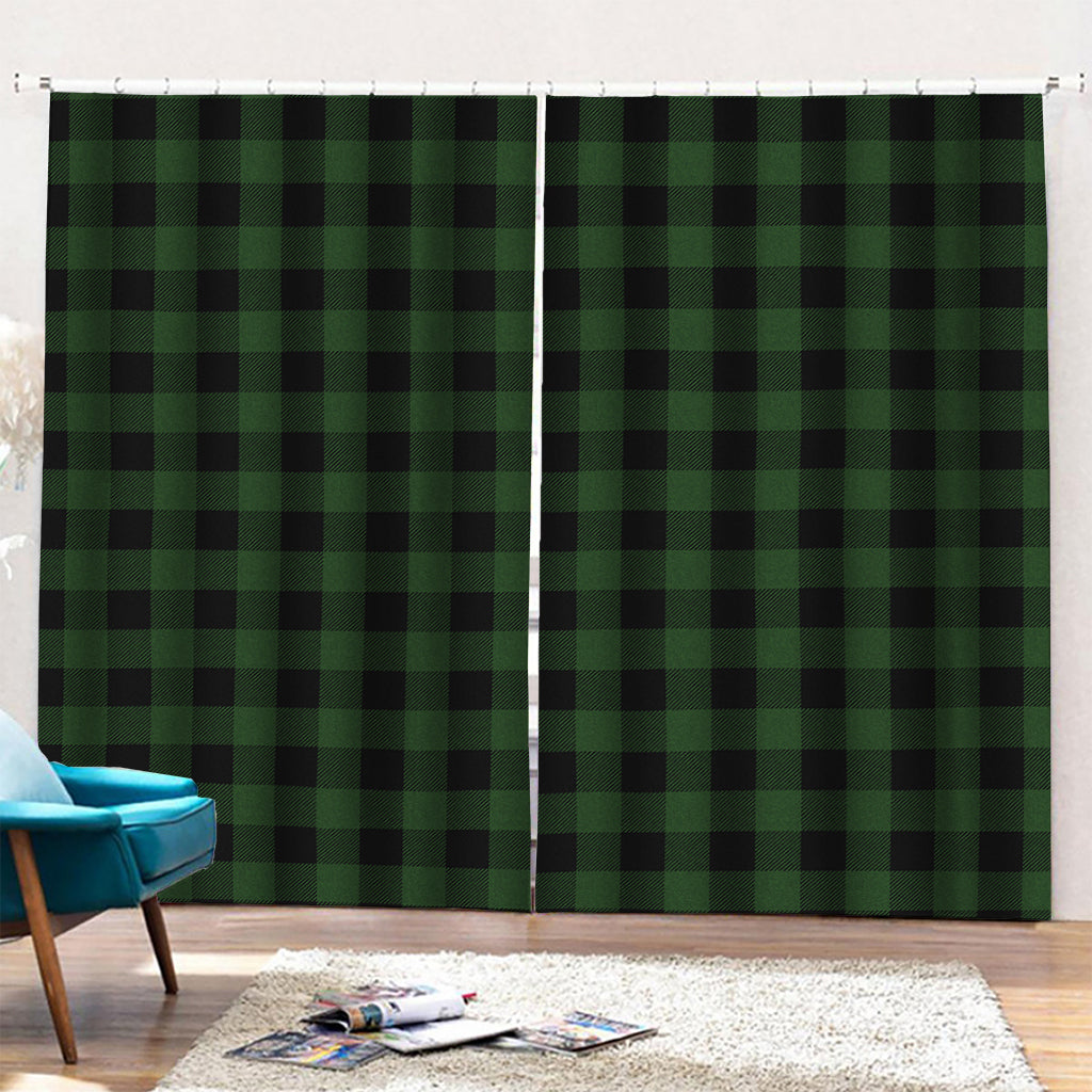 Green And Black Buffalo Plaid Print Pencil Pleat Curtains