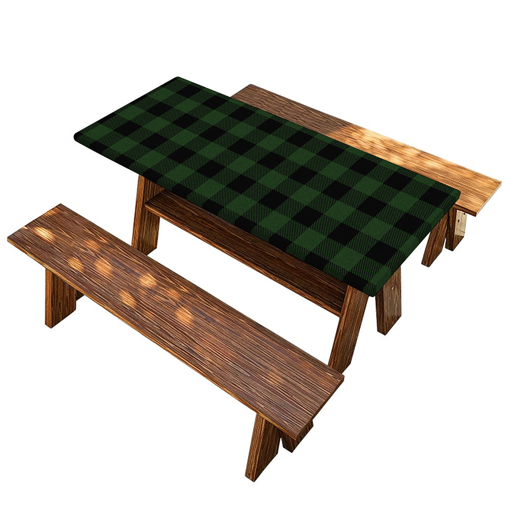 Green And Black Buffalo Plaid Print Picnic Table Cover