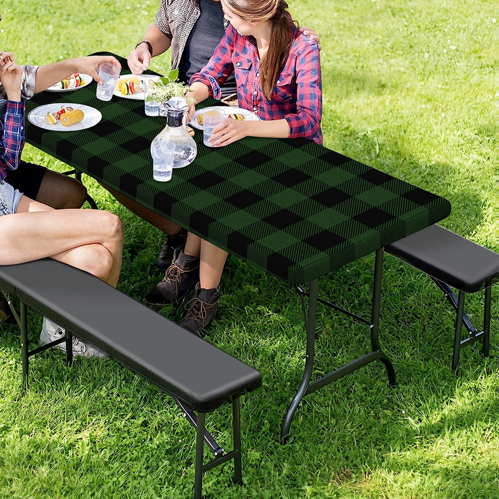Green And Black Buffalo Plaid Print Picnic Table Cover
