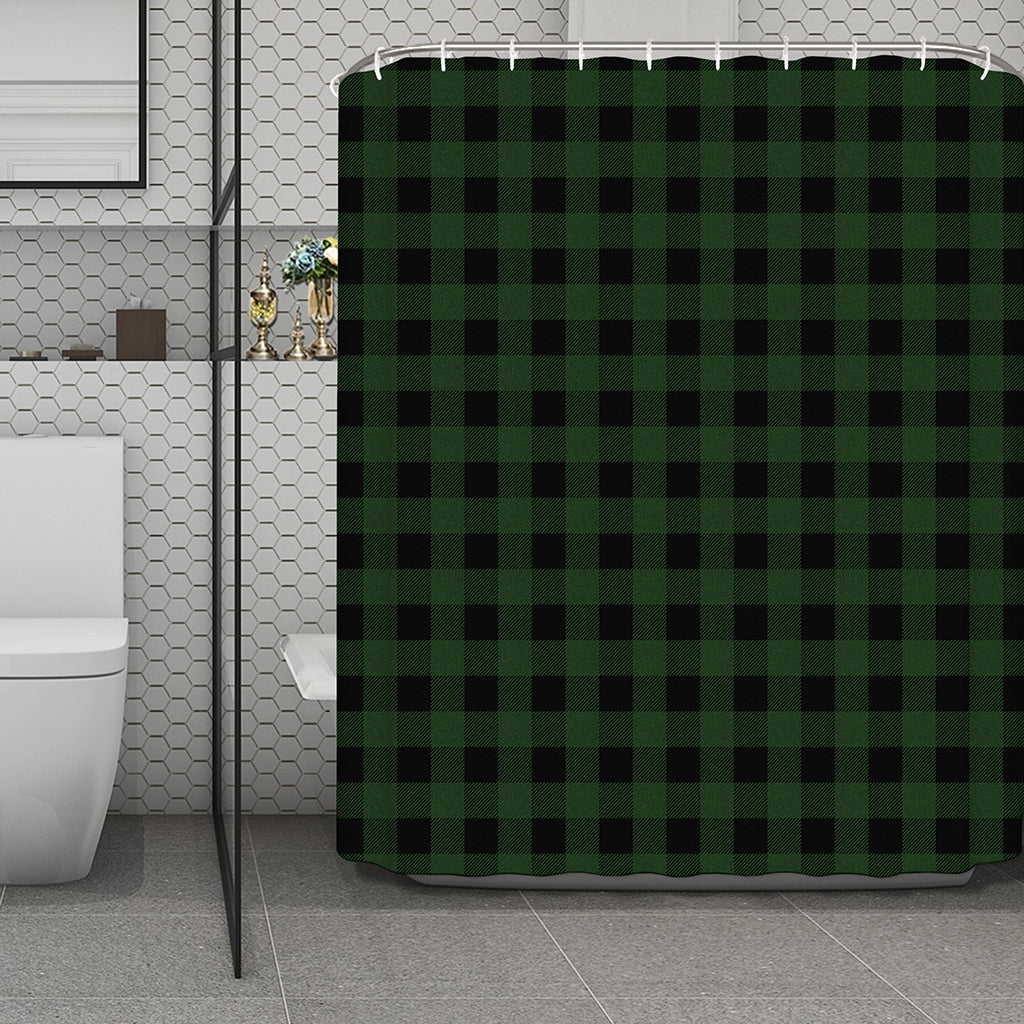 Green And Black Buffalo Plaid Print Polyester Shower Curtain