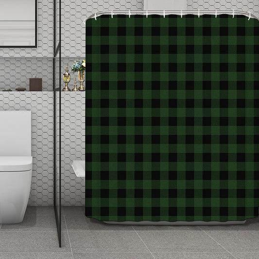Green And Black Buffalo Plaid Print Polyester Shower Curtain