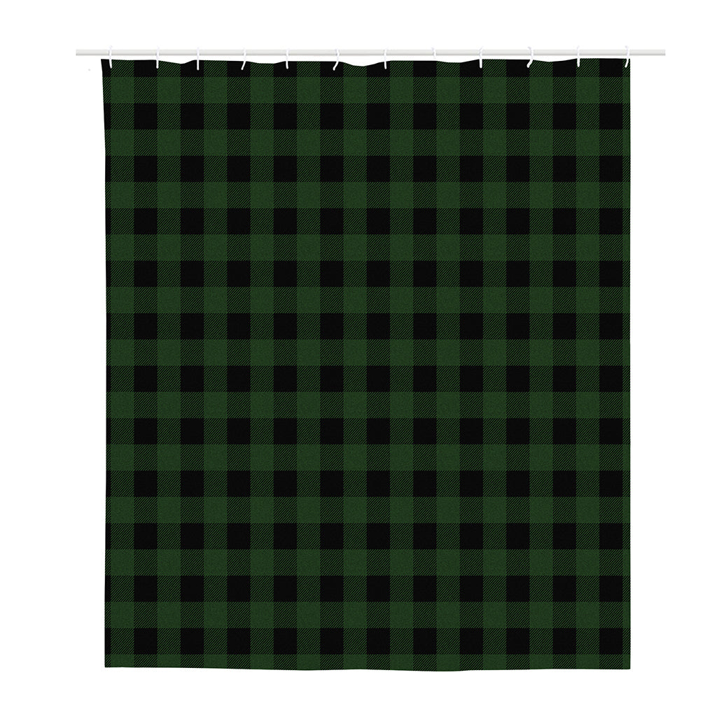 Green And Black Buffalo Plaid Print Polyester Shower Curtain