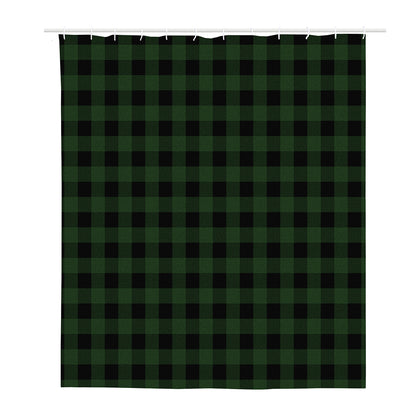 Green And Black Buffalo Plaid Print Polyester Shower Curtain